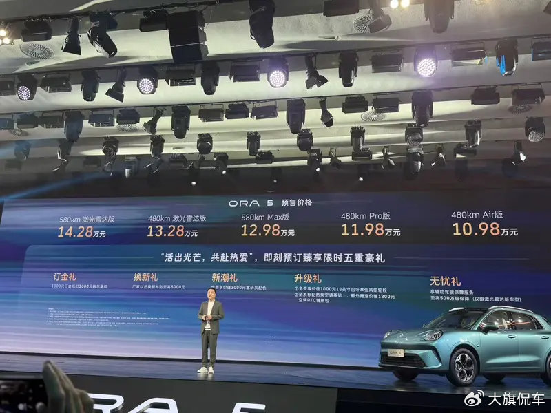 歐拉5開啟預售,10.98萬起,高配搭載激光雷達